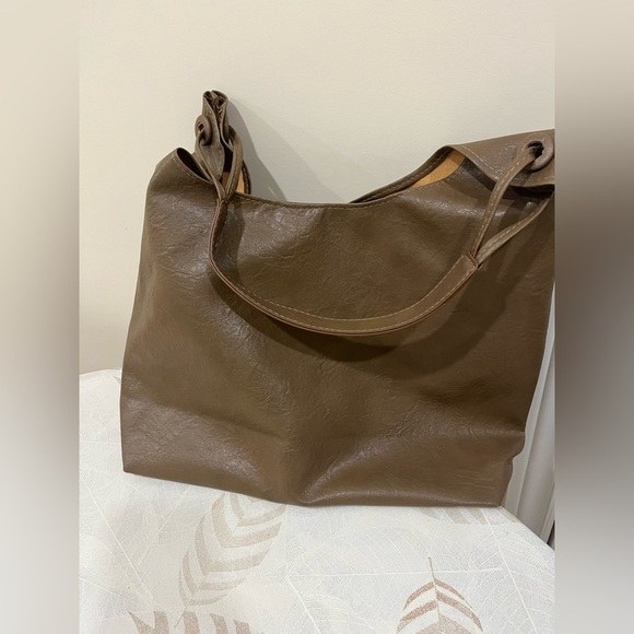 Elegant Brown PU/ fabric Tote Bag - Picture 10 of 11